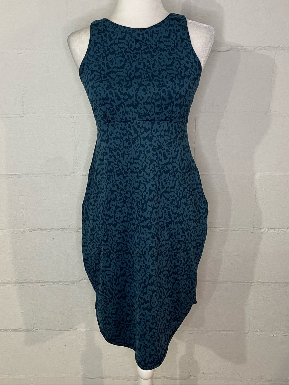Prana Teal Blue Patterned Midi Sheath Dress